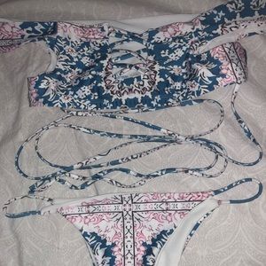 Strappy blue and pink bikini